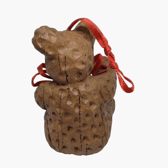 Teddy Bear Christmas Ornament Rustic Cottage Cabin Lodge Brown Red Ribbon Bow - Picture 3 of 8